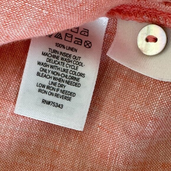Tahari Short Sleeve Linen Shirt Size M Coral Peach Button - Picture 5 of 8